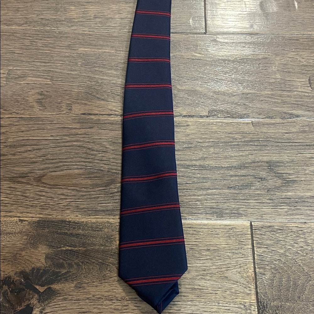The Tie Bar Navy and Red Striped Tie